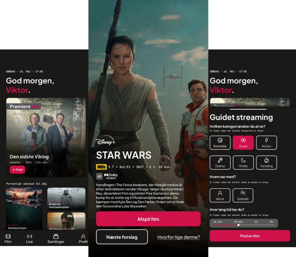 Skærmbillede af det nye design til youSee Play i mobil-version.